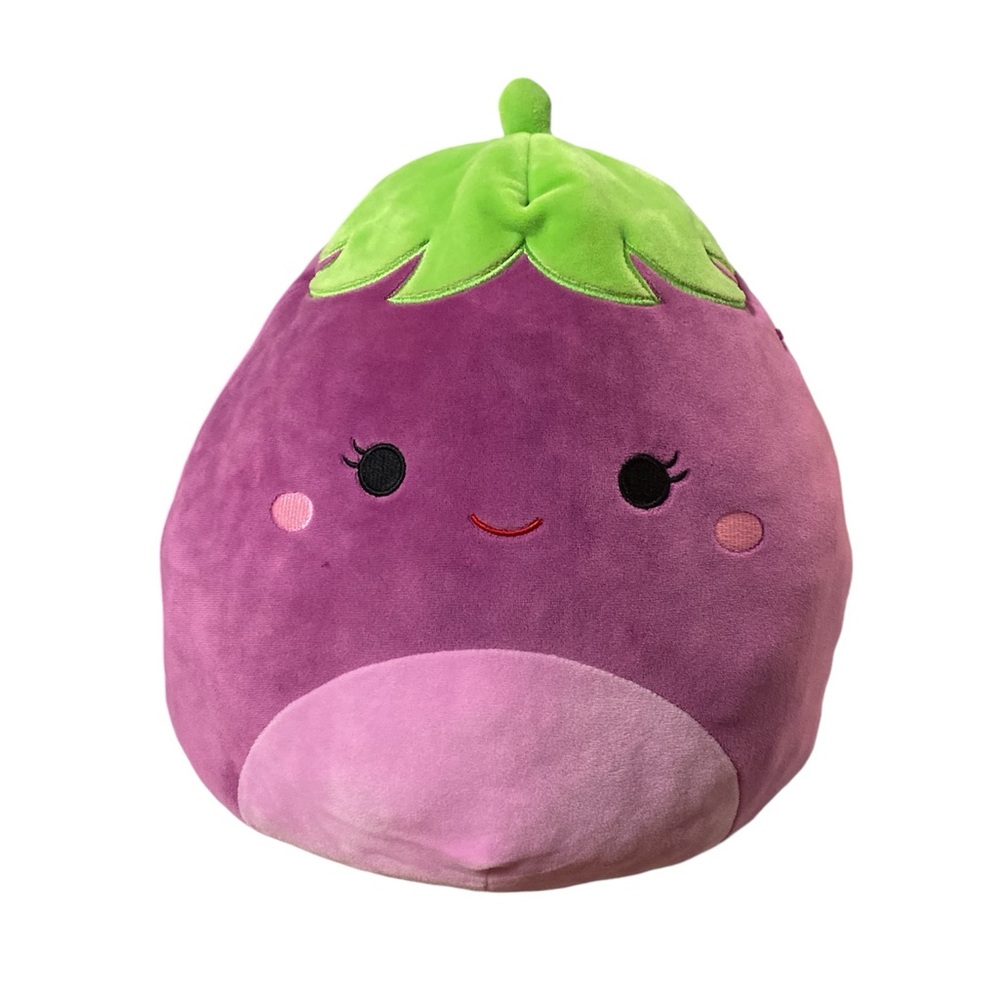 Squishmallows Glena the Eggplant Plush Purple Stuffed Animal Embroidered Eye 12”
